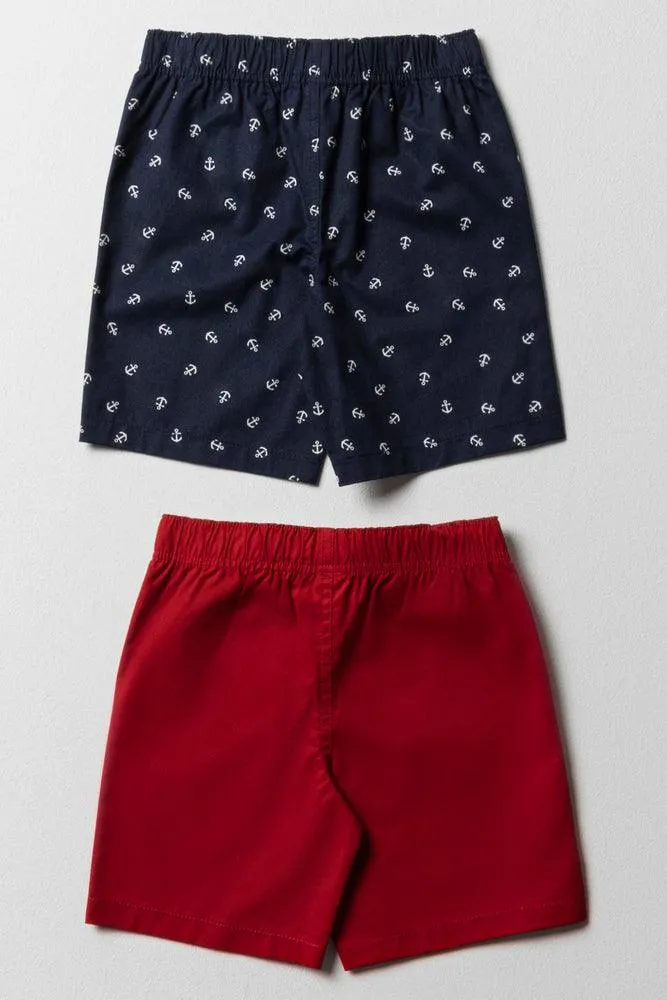 2 Pack Boat Shorts Navy & Red