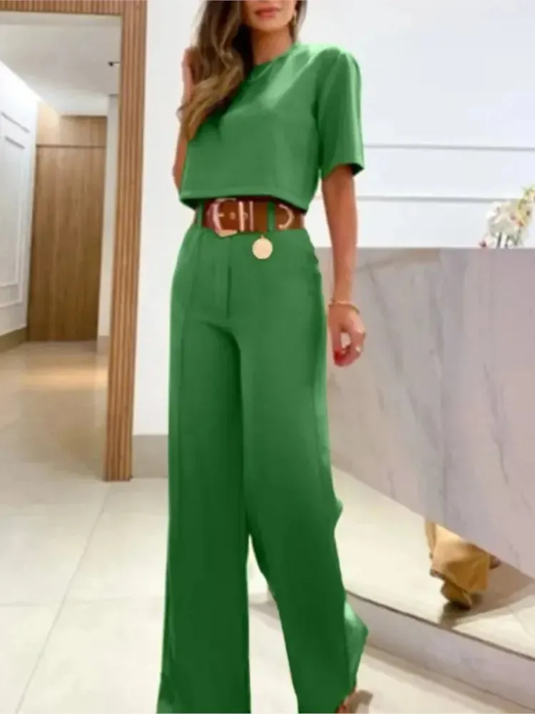 2024 Summer Women Casual Crop Top and Long Pants Tracksuit