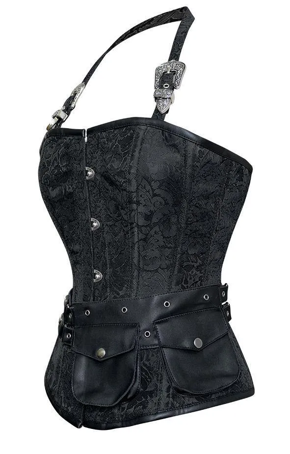 Andrews Black Corset with Strap and Faux Leather Pouch