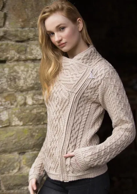 Aran Cable Knit Side Zip Jacket | Oatmeal