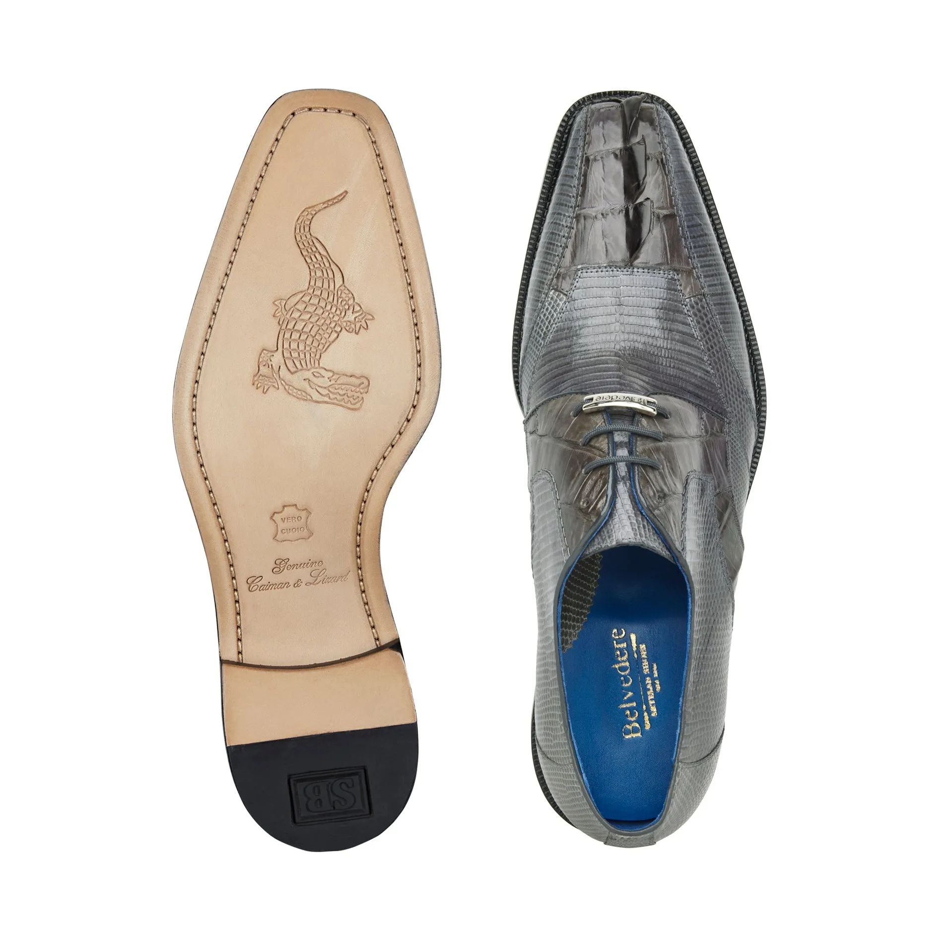 Belvedere - Valter, Genuine Caiman Crocodile and Lizard Dress Shoe - Gray - 1480