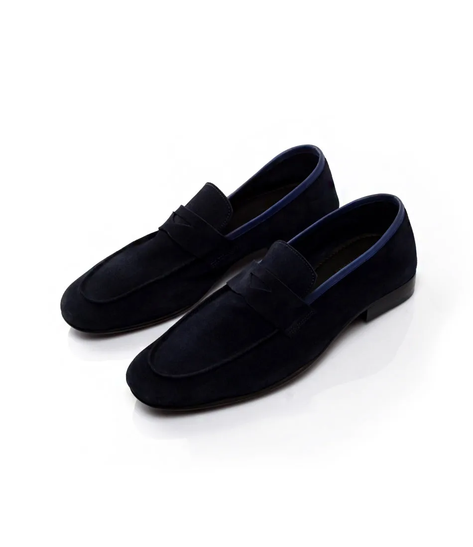 Blue Suede Penny Loafers - Ultra-Flex