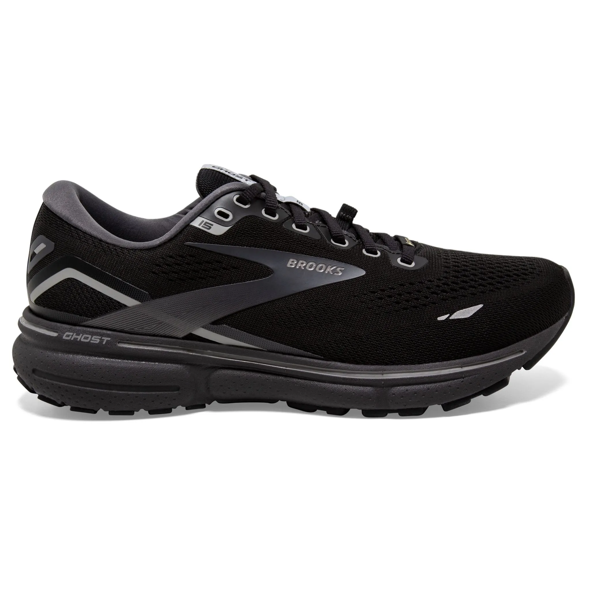 Brooks Men's 110394 022 Ghost 15 GTX Black Blackened Alloy Cushion Neutral Waterproof Running Shoes