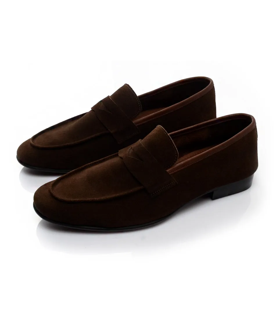 Brown Suede Penny Loafers - Ultra-Flex