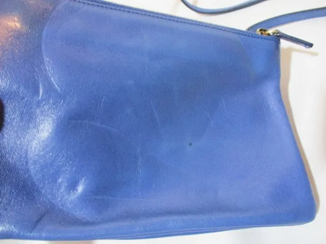 CELINE PARIS Leather TRIO Crossbody Zip Bag Purse BLUE