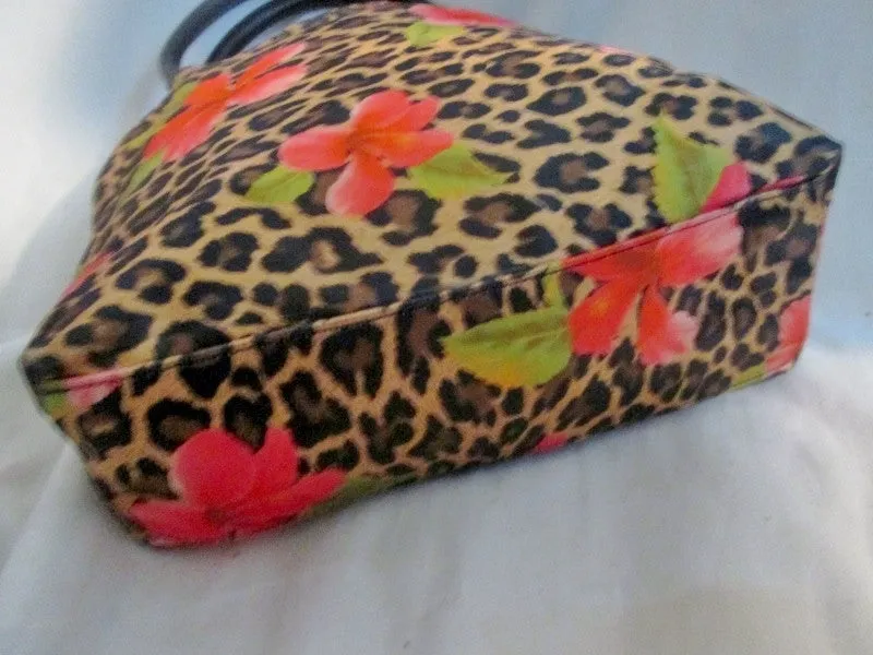 COSTA BLANCA SPAIN Leather Leopard Satchel TOTE Bag Clutch LEOPARD FLORAL