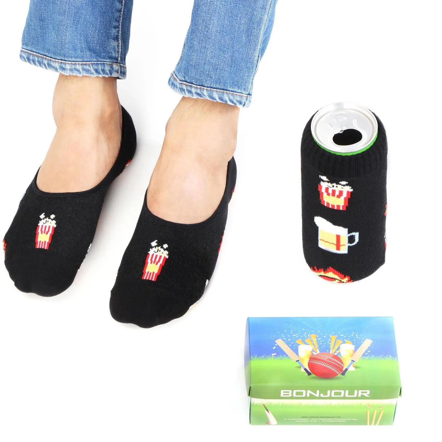 Crikbuzz Combo Pack Of Loafer Socks & Beer Can Cover - Black