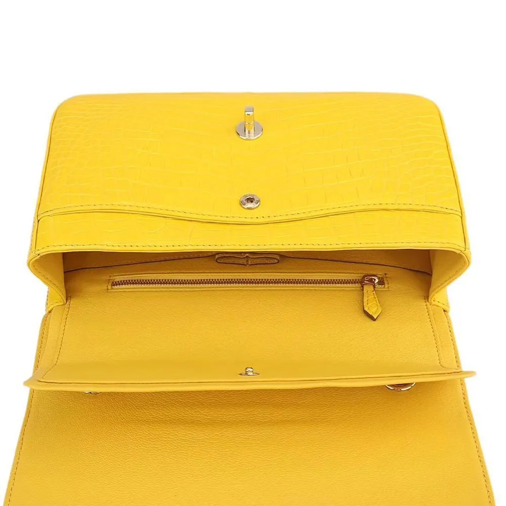 Crocodile Leather Classic Flap Chain Shoulder Bags For Women Yellow