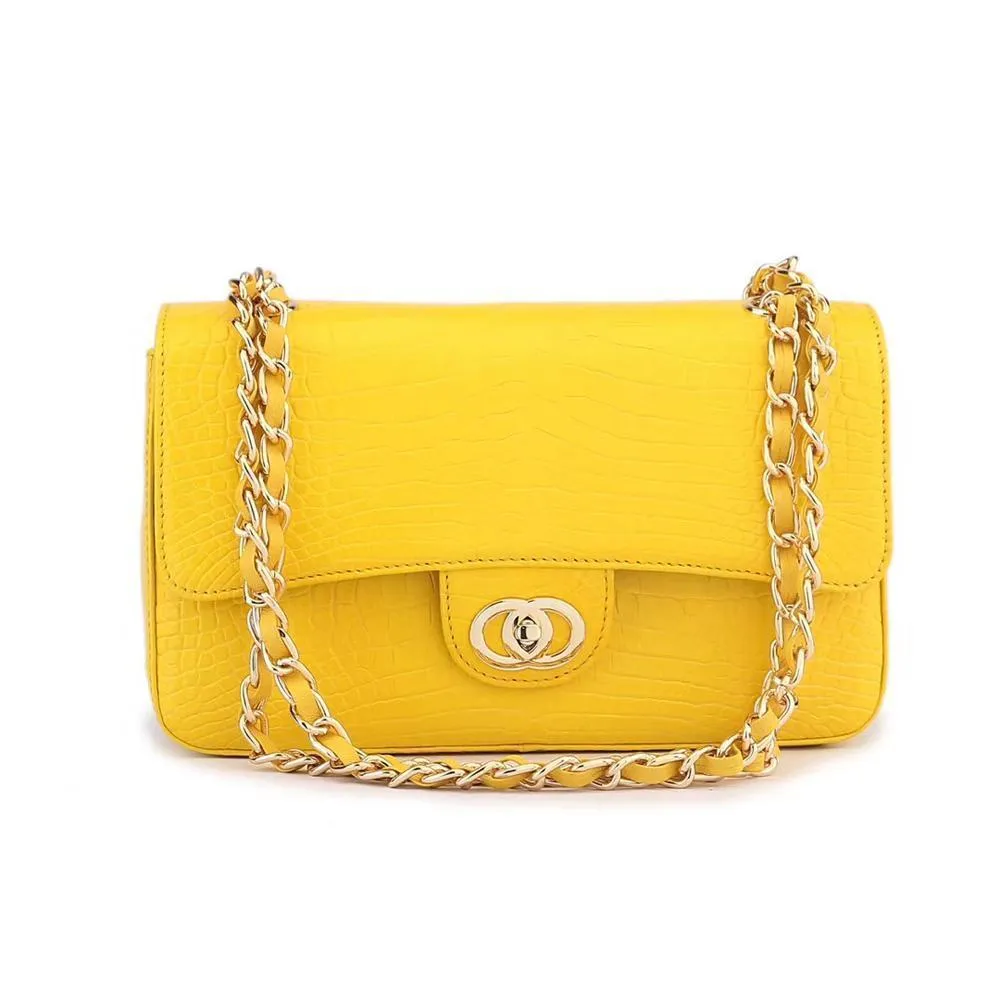 Crocodile Leather Classic Flap Chain Shoulder Bags For Women Yellow