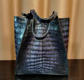 Crocodile Leather Large Shopper Tote Bag Vintage Grey