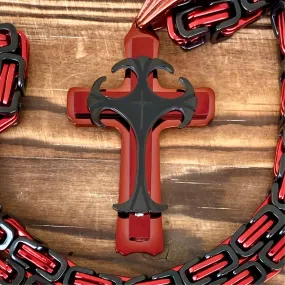 Cross - Risen Cross Red & Black Pendant - Necklace - PEN827