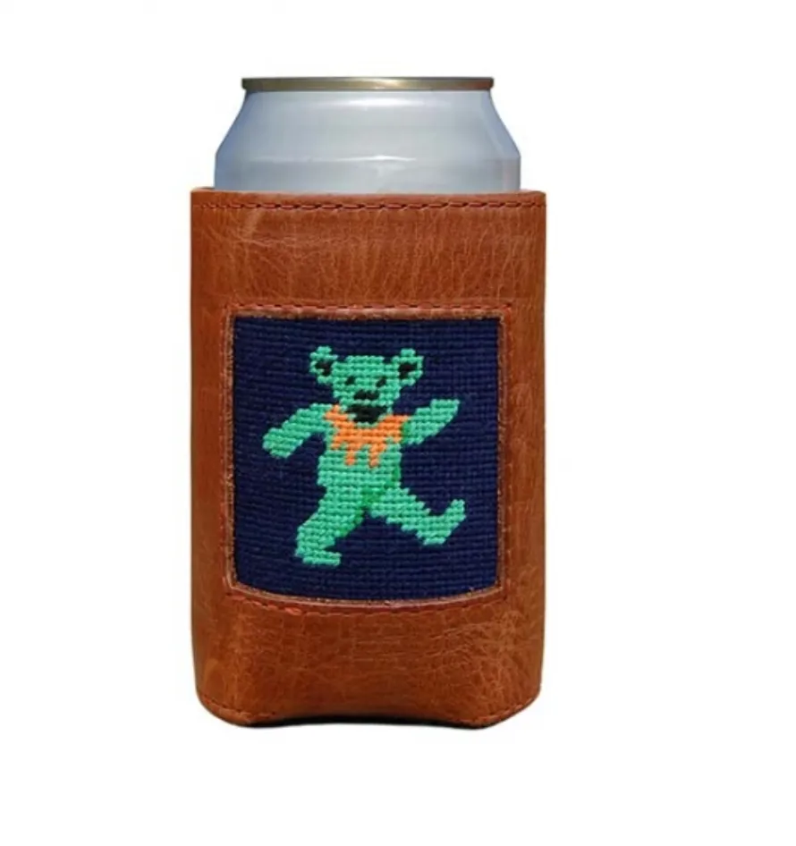 Dancing Bear (Navy) Leather Needlepoint Koozie