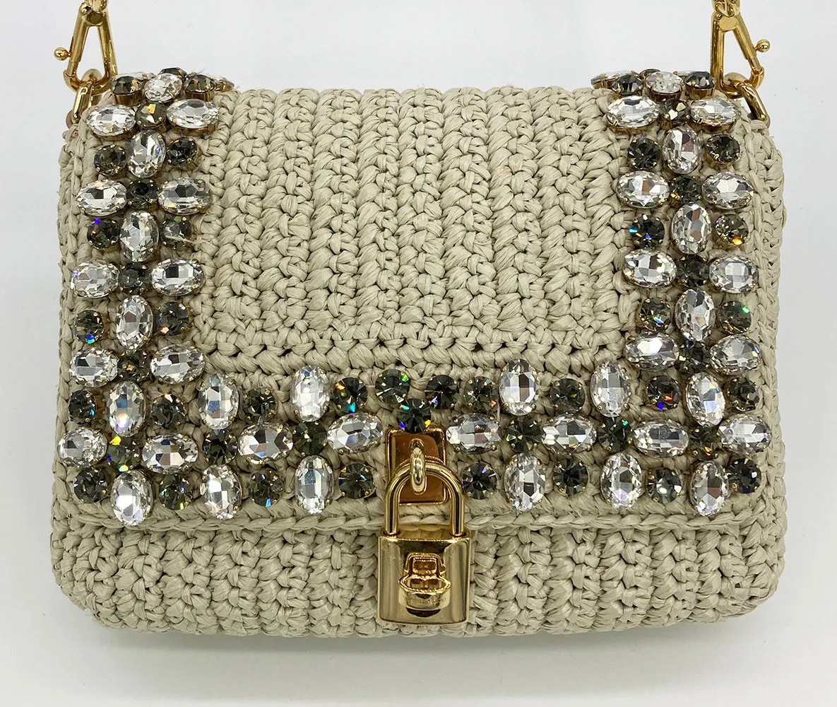 Dolce & Gabbana Crystal Raffia Flap Shoulder Bag