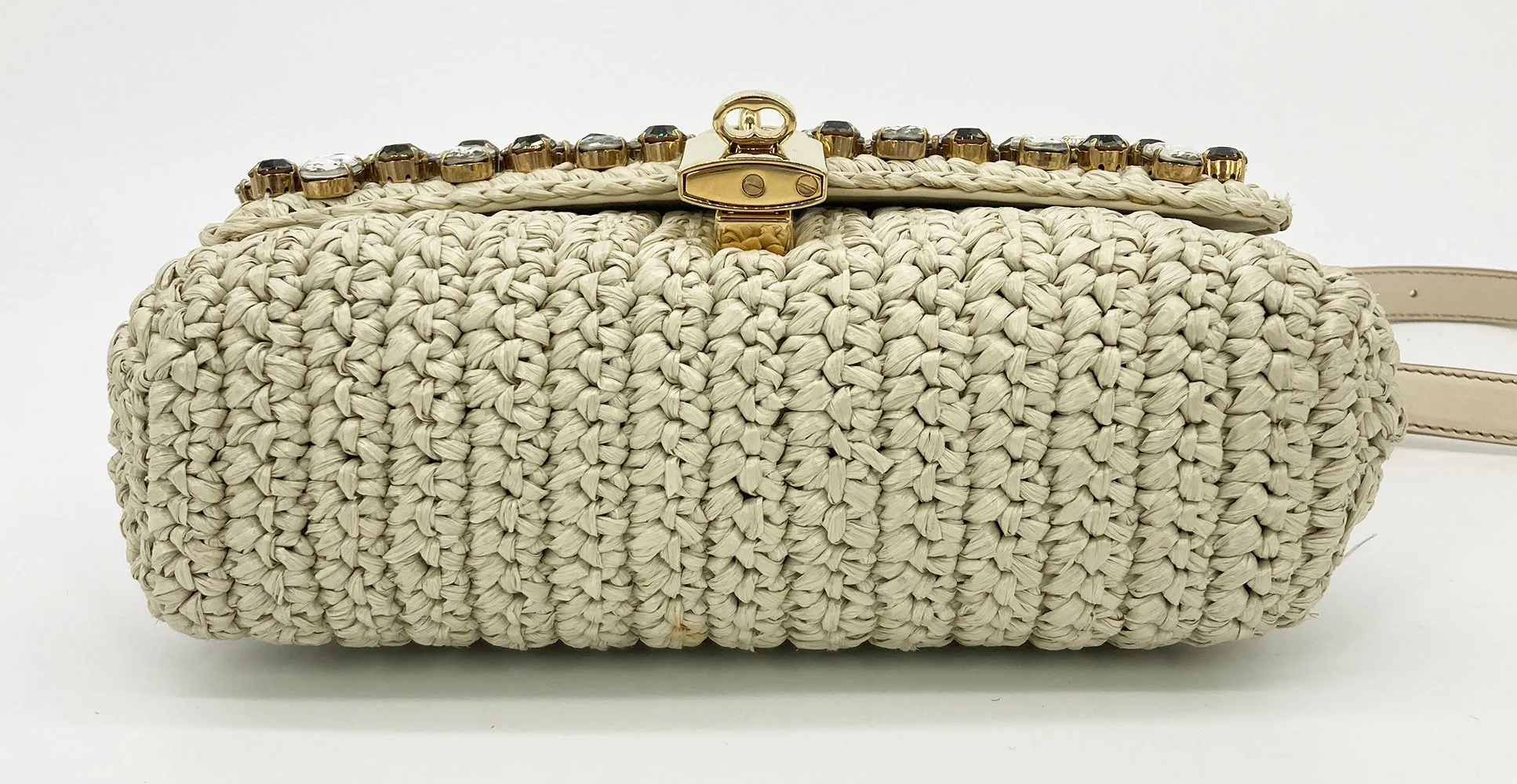 Dolce & Gabbana Crystal Raffia Flap Shoulder Bag