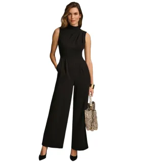 Donna Karan Women's Mock-Neck Sleeveless Straight-Leg Jumpsuit Black Size 8