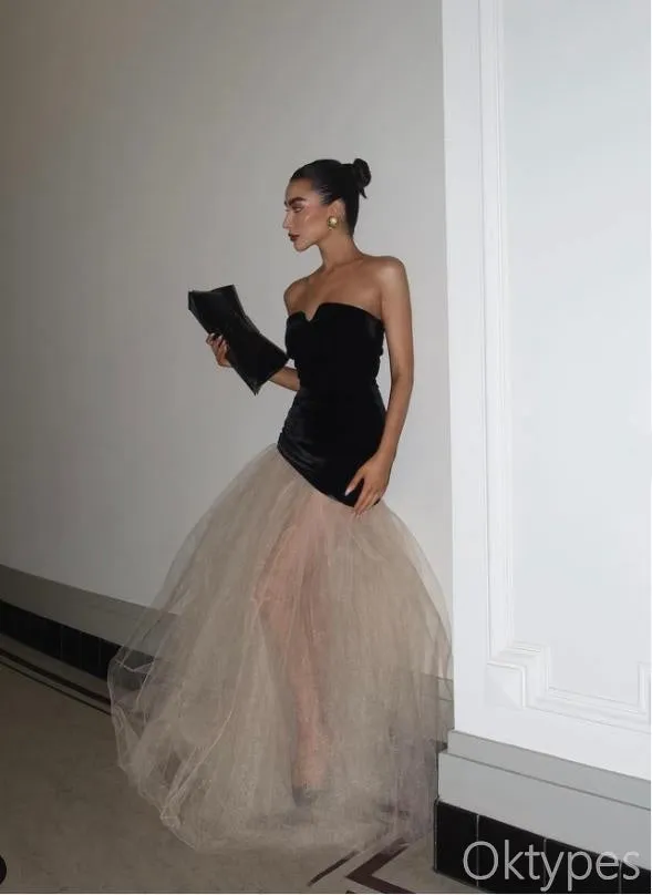 Elegant Black Tulle Mermaid Sweetheart Floor-Length Women Prom Dresses PDS1255