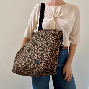 Large brown leopard print tote bag