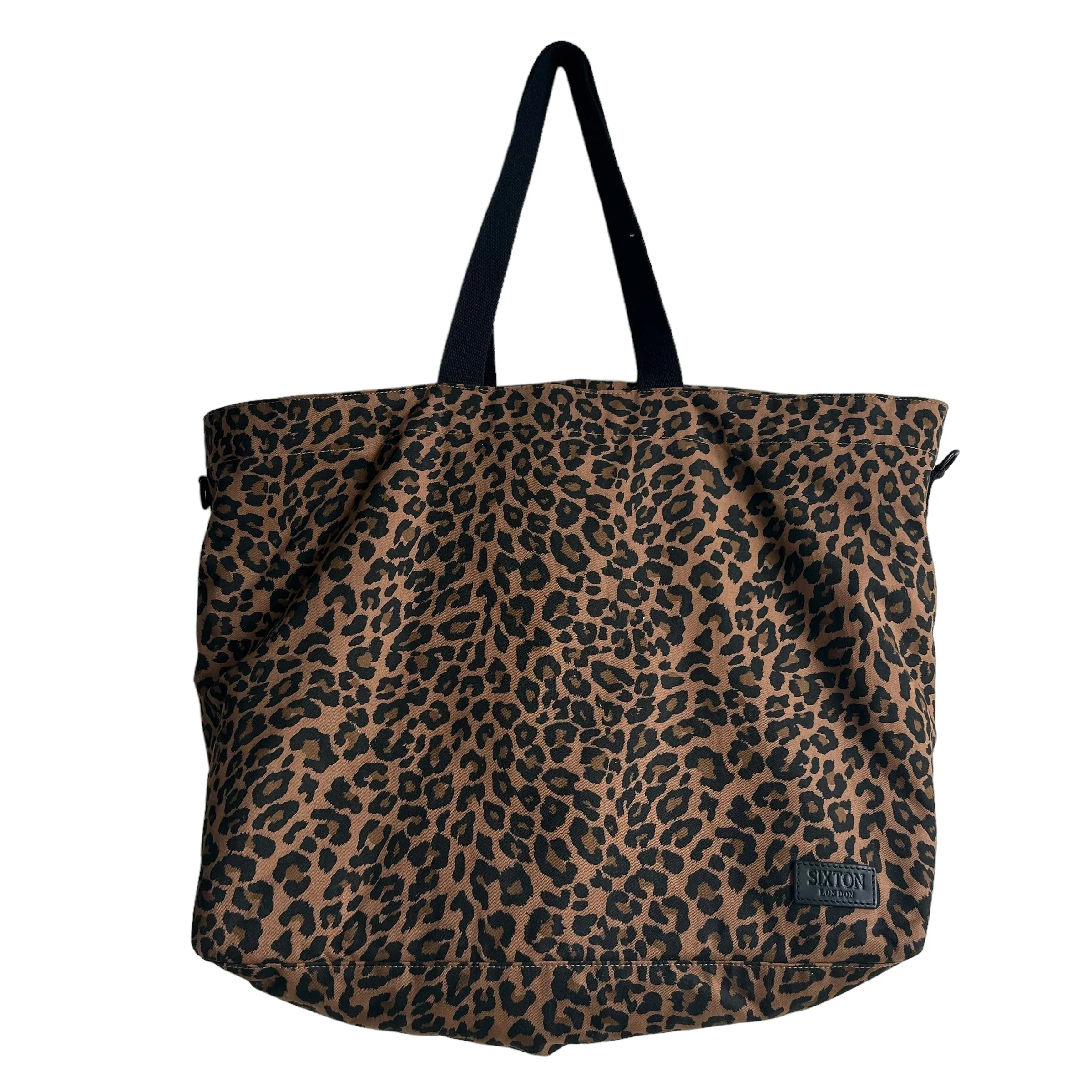 Large brown leopard print tote bag