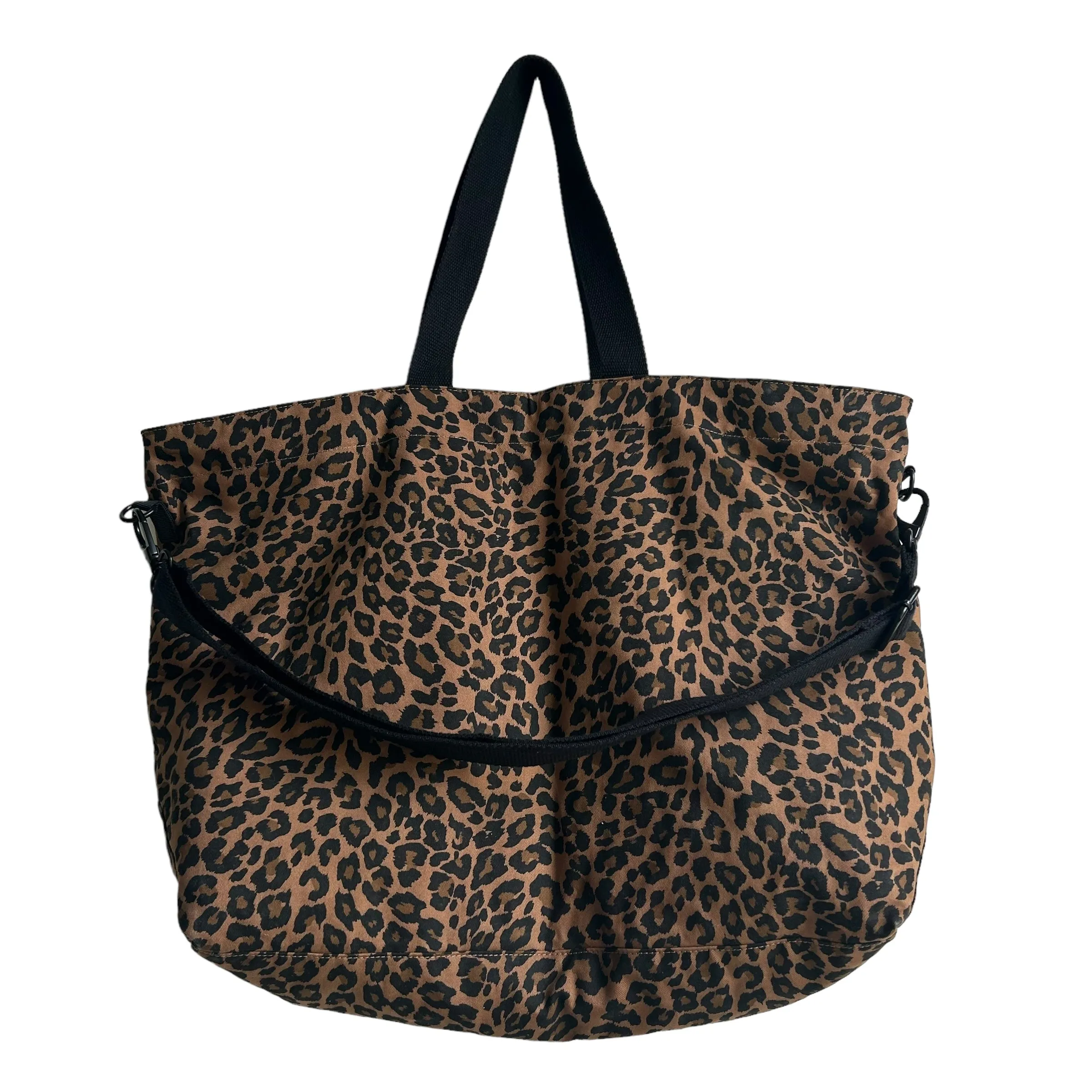 Large brown leopard print tote bag