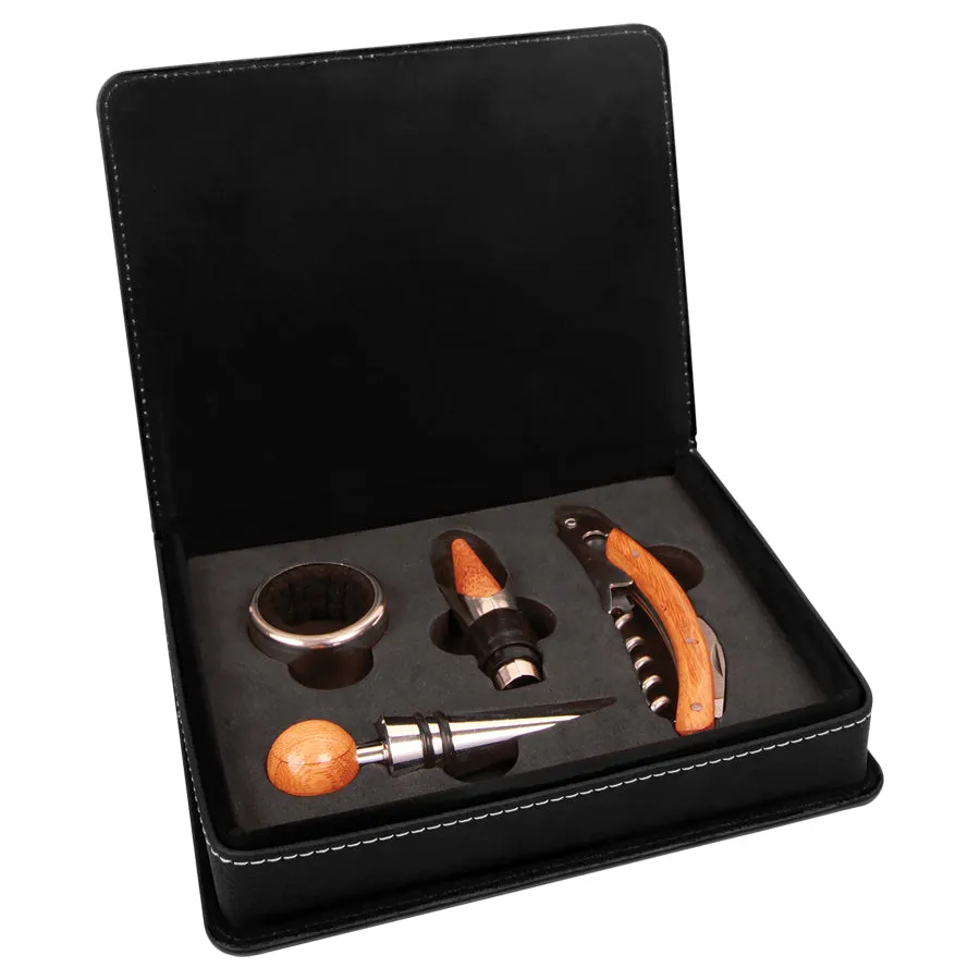 Leatherette 4-Piece Wine Tool Set