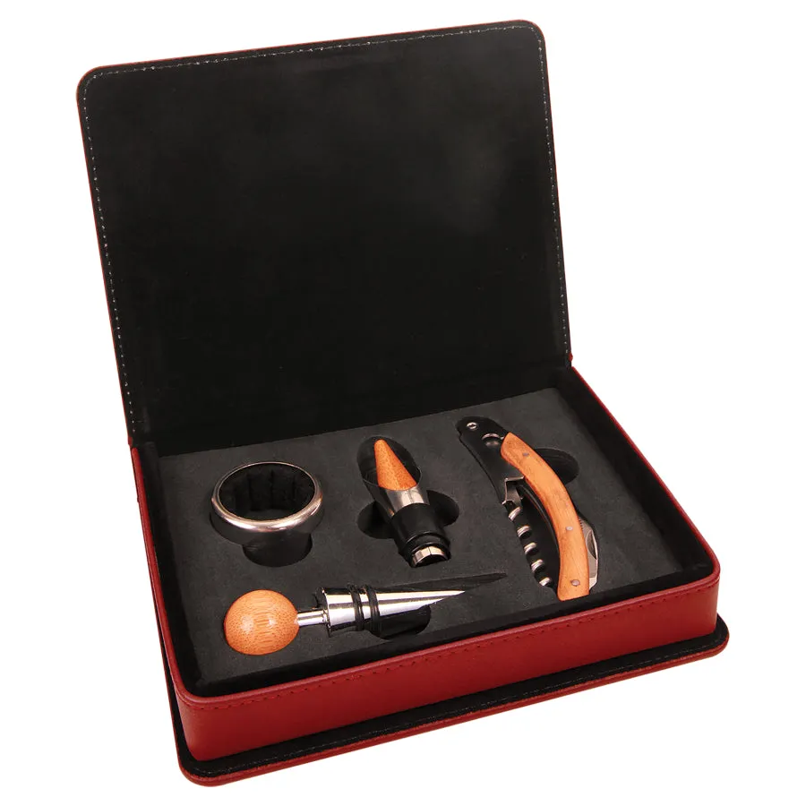 Leatherette 4-Piece Wine Tool Set