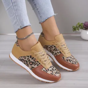 Leopard Lace-up Women's Sports Sneakers - Stylish and Comfortable Athletic Shoes