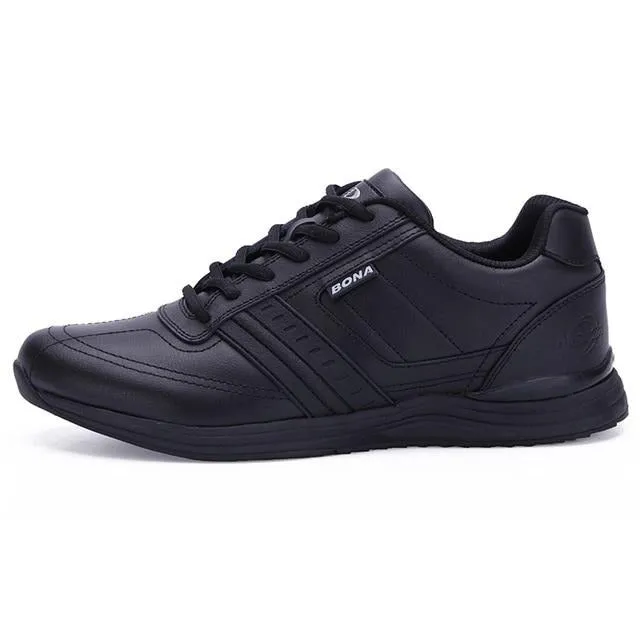 Men's Leather Round Toe Cross Lace-Up Closure Casual Sneakers