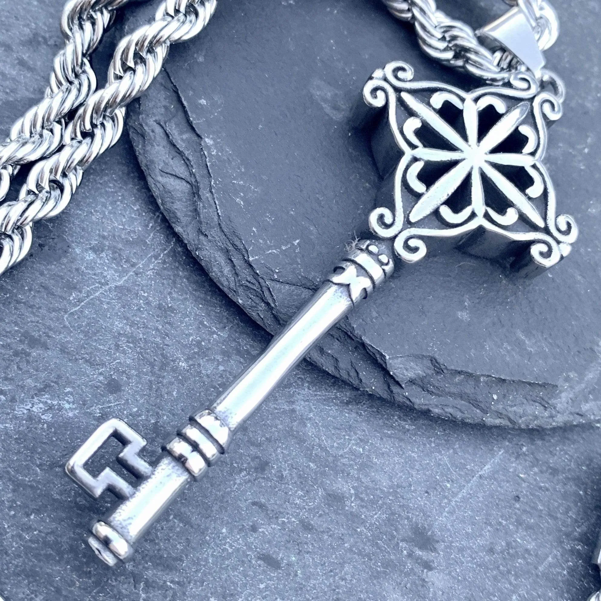 "Key" - Skeleton Key Pendant - Rope Necklace or Omega - PEN485