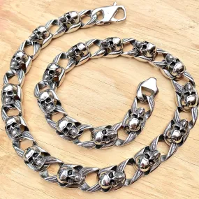 "Road Warrior" Necklace Chain - Links made of Skulls - RW01