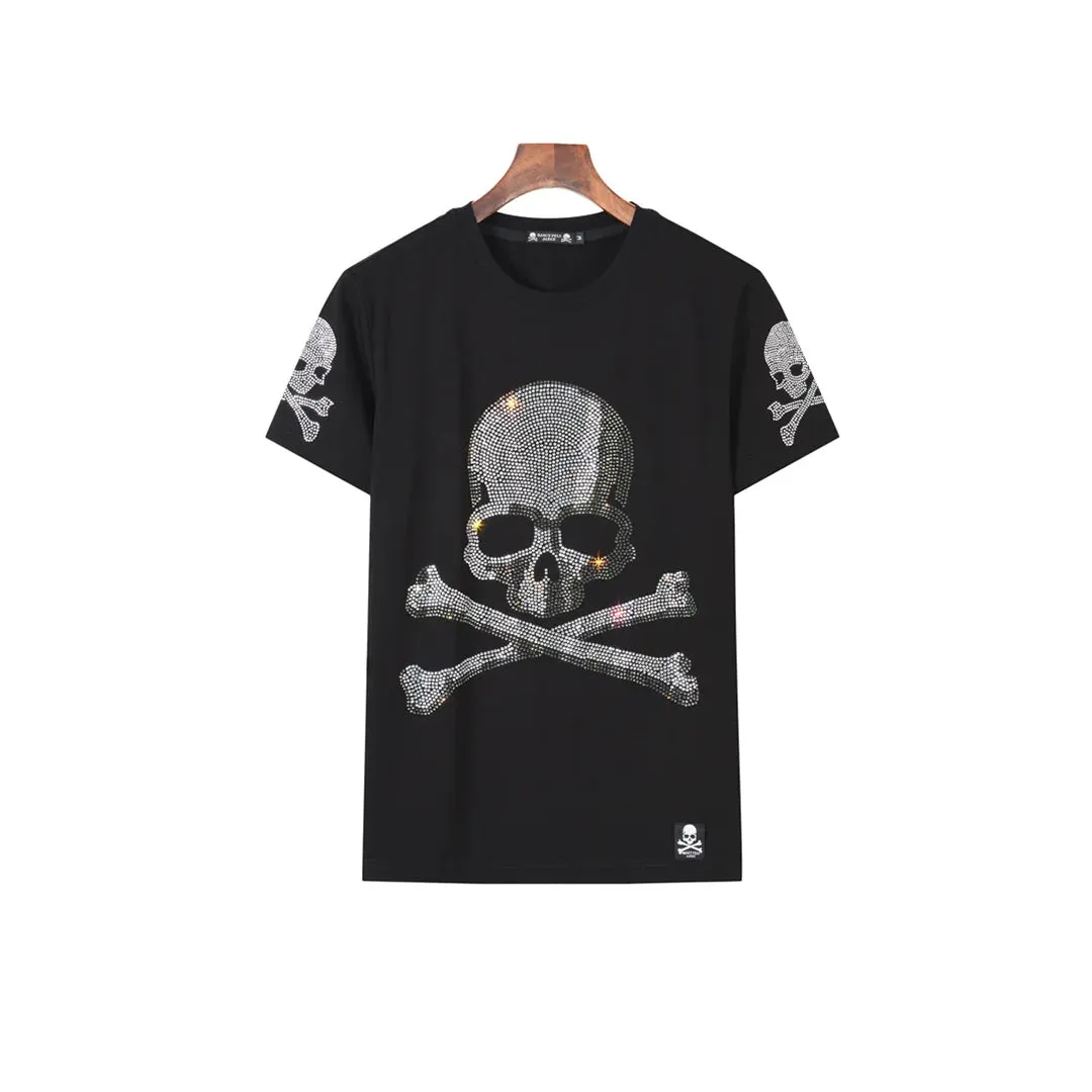 Rhinestone Skull With Bone Black T-shirt