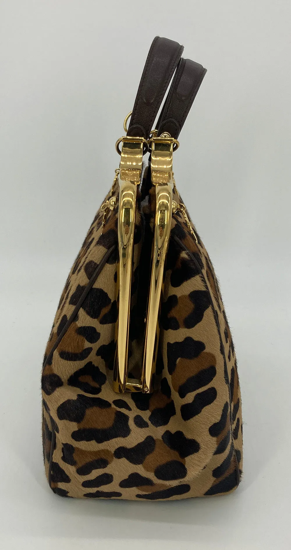 Roberta Di Camerino Leopard Print Pony Hair Frame Bag