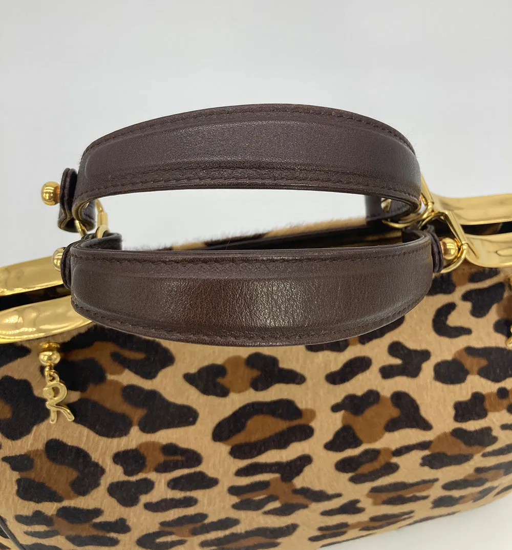 Roberta Di Camerino Leopard Print Pony Hair Frame Bag