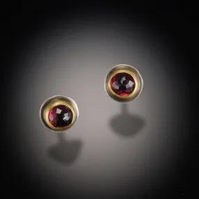 Round Garnet Stud Earrings