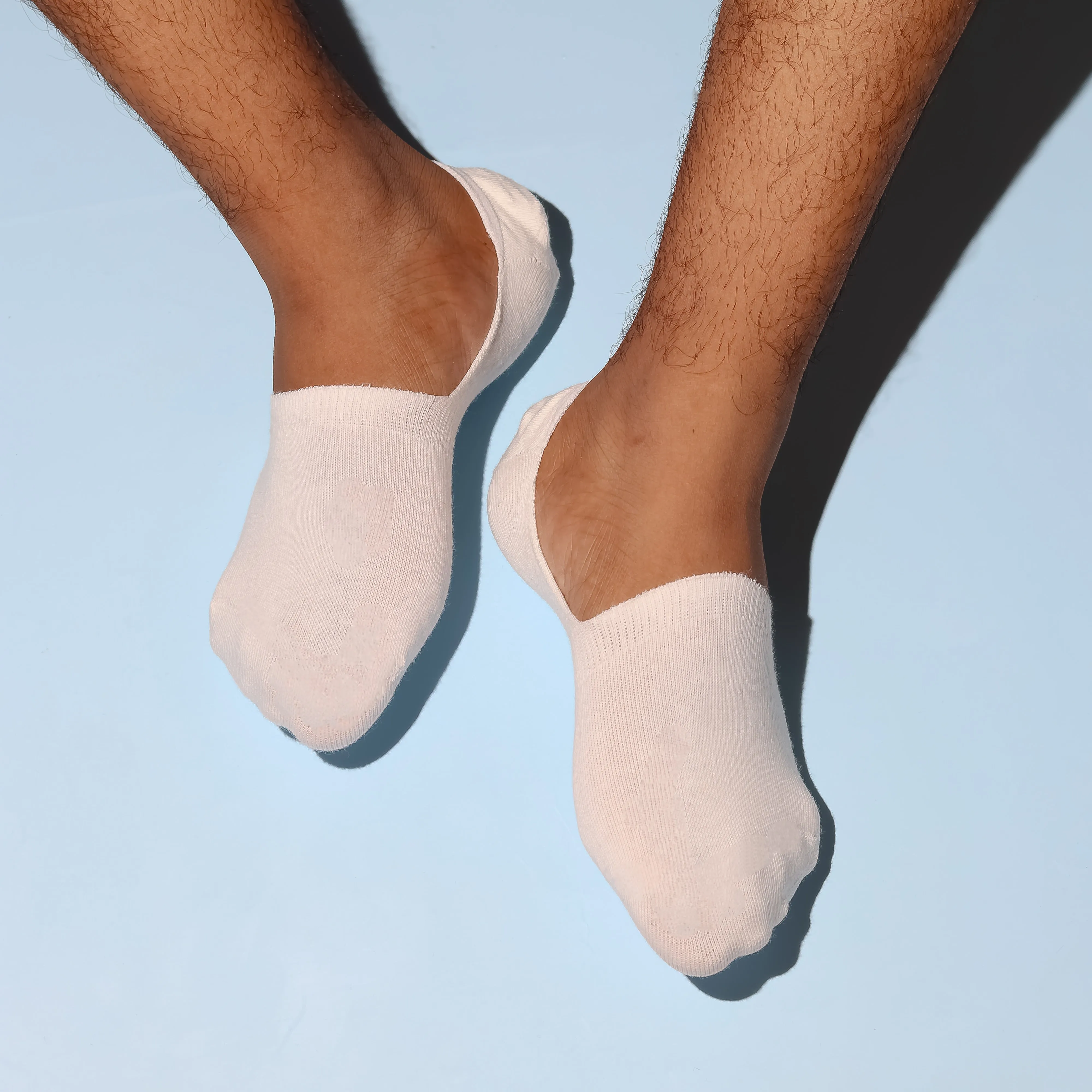 White Solid Non-Slip No Show Socks For Men