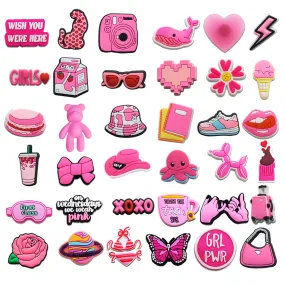 Wholesale 100PCS New PVC Fresh Pink Girls' Hole Shoes and Floral DIY Accessories